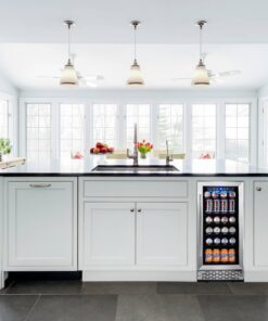 Beverage Refrigerator, Phiestina15 inch 96 Cans Built-in or Freestanding Beverage Cooler Mini Fridge with Auto Defrost,Glass Door & 6 Removable Shelves for Home Bar Office 22.4"D x 14.9"W x 33.9"H Stainless Steel 24 81pnYXT5ujL