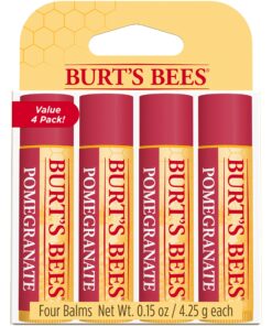 Burt's Bees Lip Balm Stocking Stuffers, Moisturizing Lip Care Christmas Gifts, Original Beeswax with Vitamin E & Peppermint Oil, All Natural (4-Pack) Pomegranate 4 Count (Pack of 1) 32 81ppyn6hyKL