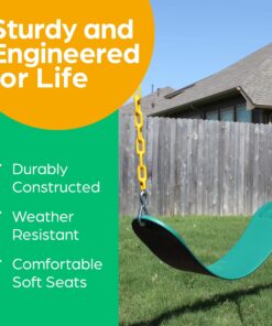 Jungle Gym Kingdom Swing for Outdoor Swing Set - Pack of 1 Swing Seat Replacement Kit with Heavy Duty Chains - Backyard Swingset Playground Accessories for Kids (Green) Green, 1 Pack Standard 26 81pqQi jhCL