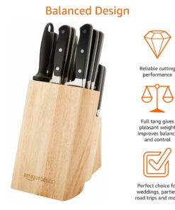 Amazon Basics 9-Piece Premium Kitchen High-Carbon Stainless-Steel Blades with Pine Wood Knife Block Set, Black Traditional Handle Design 15 81pqwfhJ6LL