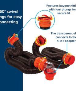 Camco RhinoFLEX 20’ Camper/RV Sewer Hose Kit | Clear Elbow w/ Removable 4-in-1 Adapter & Pre-Attached Swivel Bayonet and Lug Fittings | Sections Compress for RV Storage and Organization (39742) ,Brown 20ft Sewer Hose Kit Frustration-Free Packaging 33 81pwoIt5irL