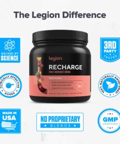 Legion Recharge Post Workout Supplement - All Natural Muscle Builder & Recovery Drink With Creatine Monohydrate. Naturally Sweetened & Flavored, Safe & Healthy. 60 Servings. (Fruit Punch, 60 Servings) Fruit Punch 60 Servings (Pack of 1) 24 81px24vxf0L