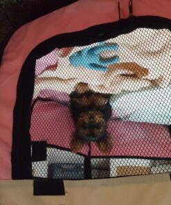 PET4FUN PN935 29" Portable Pet Puppy Dog Cat Animal Playpen Yard Crates Kennel w/Premium 600D Oxford Cloth, Tool-Free Setup, Carry Bag, Removable Security Mesh Cover/Shade, 2 Storage Pockets(Pink) Upgrade Version: 29" x 29" x 17" Medium Pink 49 81py0ulldL