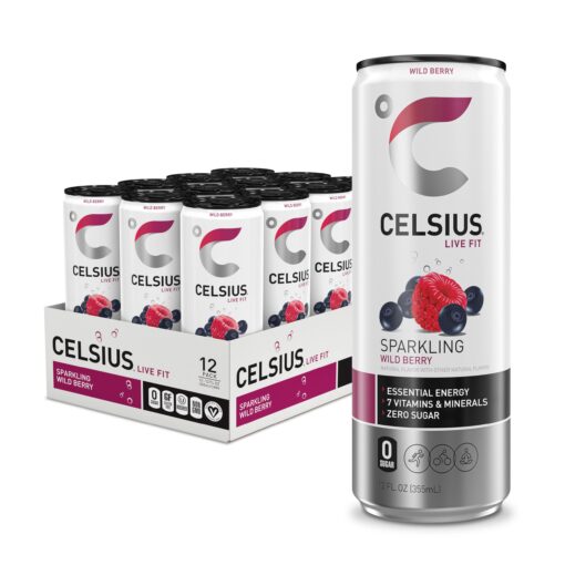 CELSIUS Sparkling Wild Berry, Functional Essential Energy Drink 12 Fl Oz (Pack of 12) 12 Fl Oz (Pack of 12)