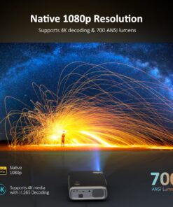 NexiGo PJ40 Projector with WiFi and Bluetooth, Native 1080P, 4K Supported, Projector for Outdoor Movies, 300 Inch, Zoomable, 20W Speakers, Home Theater, Compatible w/TV Stick, iOS, Android (Black) 54 81q07Fl1ufL