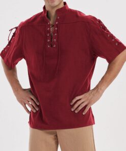 Alternative view of Moomphya Men's Pirate Shirt Viking Steampunk Retro Renaissance Medieval Gothic Victorian Halloween Costume Wine Large