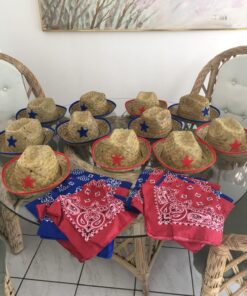JOYIN Toy Pack of 12 Childs Straw Cowboy Hats with Cowboy Bandannas (6 Red & 6 Blue) Christmas Party Favors 37 81q4cVaDipL