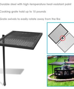 Sunnydaze Rotating Rectangle Fire Pit Cooking Grate Grilling System - Black Steel Pole and Grill - 24-Inch 12 81q4t12ejjL