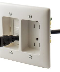 Bryant Electric RR1512W 2-Gang Recessed TV Connection Outlet Plate with 15 Amp 125V Tamper-Resistant Duplex Receptacle with One Pass-Thru Opening, White 1-Pass-Thru Opening 26 81q6GmdoroL