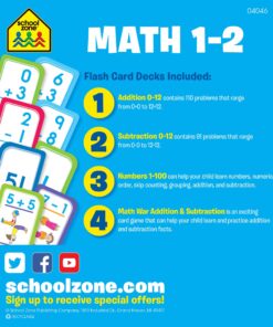 Alternative view of School Zone - Math 1-2 4-Pack Flash Cards - Ages 4+, 1st Grade, 2nd Grade, Addition 0-12, Subtraction 0-12, Numbers 1-100, Math War Addition & Subtraction, Numerical Order, Counting, and More