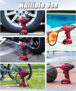 AVID POWER Tire Inflator Air Compressor, 20V Cordless Car Tire Pump with Rechargeable Li-ion Battery, 12V Car Power Adapter, Digital Pressure Gauge 1-red 30 81q7E1ngLLL
