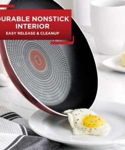 Alternative view of T-fal Initiatives Nonstick Cookware Set 18 Piece Oven Safe 350F Pots and Pans, Dishwasher Safe Red 18-Piece