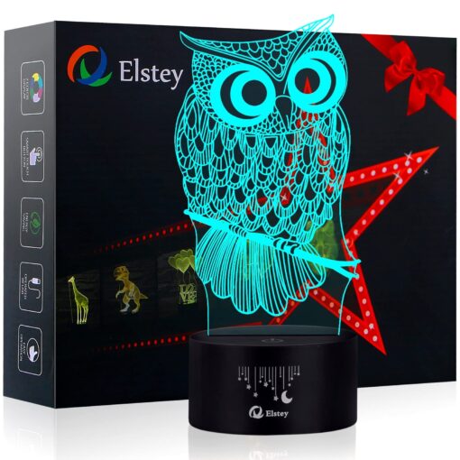 Elstey Owl 3D Illusion Lamp, 7 Color Changing Touch Table Desk LED Night Light Great Kids Gifts Home Decoration