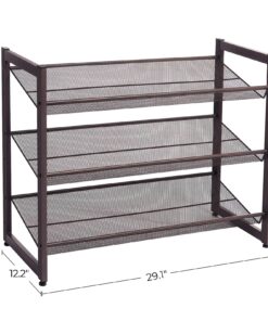 SONGMICS 3-Tier Shoe Rack Storage, Adjustable Metal Mesh Shoe Organizer Stand, Flat/Angled Stackable Shoe Rack Shelf for 9-12 Pairs, Shoe Tower for High Heels, Sneakers, Bronze, 12.1" x 29.1" x 24.7" 28 81qCBxRdoGL