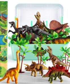 TEMI Dinosaur Toys for Kids 3-5, Realistic Jurassic Dinosaurs Figures with Play Mat & Trees to Create a Dino World Includes T-rex, Triceratops, Velociraptor, Gift for Toddler Boys & Girls 2 3 4 5 6 7 dinosaurs&mat 31 81qDiHup8L