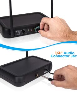 Alternative view of Pyle Channel Microphone System-VHF Fixed Dual Frequency Wireless Set with 2 Handheld Dynamic Transmitter Mics, Receiver Base-for PA, Karaoke, Dj Party (PDWM2135) , Black