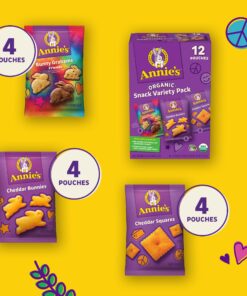 Annie's Homegrown Variety Organic Variety Pack, Cheddar Bunnies, Bunny Grahams & Cheddar Squares, 12 Pouches Crackers & Graham snacks 12 Piece Assortment 31 81qEugOo7sL