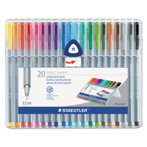 Staedtler STD334SB20A6 Triplus Fineliner Pens, .3mm, Metal Clad Tip, Pack of 20, Assorted Colors