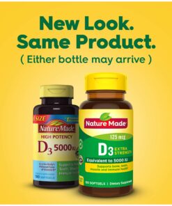 Nature Made Extra Strength Vitamin D3 5000 IU (125 mcg), Dietary Supplement for Bone, Teeth, Muscle and Immune Health Support, 180 Softgels, 180 Day Supply 180 Count 29 81qIBf3KLL