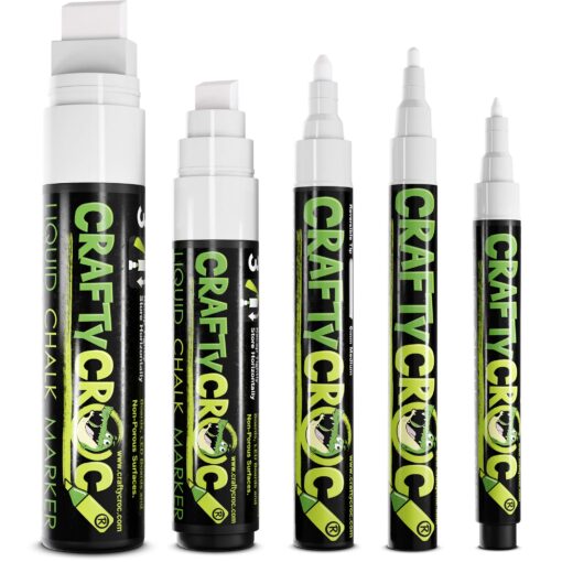 White Liquid Chalk Markers for Blackboard - Also Perfect Glass Window Markers for Cars, Shops or Home or Dry Erase Boards - Five Chalk Marker Pen Set, Fine & Jumbo Size Pens 1mm, 3mm, 6mm, 10mm, 15mm 5 Pack White Multi-size (1mm to 15mm)