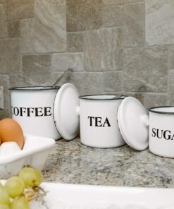 Creative Co-Op Metal Containers with Lids, Coffee, Tea, Sugar (Set of 3 Sizes/Designs) White 21 81qMcdI0CDL