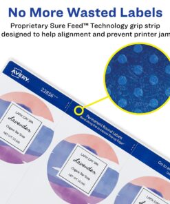 Avery Printable Waterproof Round Labels with Sure Feed, 2.5" Diameter, White, 72 Customizable Labels (22856) 33 81qMu6dxCFL
