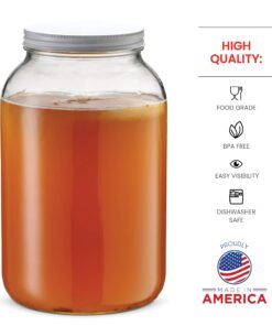 Paksh Novelty 1-Gallon Glass Jar Wide Mouth with Airtight Metal Lid - USDA Approved BPA-Free Dishwasher Safe Large Mason Jar for Fermenting, Kombucha, Kefir, Storing and Canning Uses, Clear (1 Jar) Metal Lid, 1 Pack 25 81qPDHbKvdL