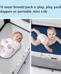 Alternative view of TILLYOU Mini Crib Fitted Sheets 2 Pack - Soft Jersey Knit Microfiber Playpen Bedding Sheet for Baby, Portable Mini Pack n Play Sheet, Machine Washable, 38'' x 24'',Light Gray & Navy Blue 2-pack Light Gray & Navy Blue mini crib sheet