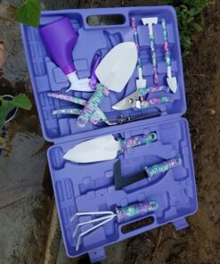 Garden Tools Set, JUMPHIGH 10 Pieces Gardening Tools with Purple Floral Print, Ergonomic Handle Trowel Rake Weeder Pruner Shears Sprayer, Garden Hand Tools with Carrying Case Gardening Gifts for Women 40 81qQUcOgk8L