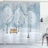 Ambesonne Christmas Shower Curtain, Snow Falling in The Park on a Cold Winter Day Birds Xmas Season Theme Picture, Cloth Fabric Bathroom Decor Set with Hooks, 69" W x 70" L, White and Blue