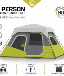 CORE 6 Person Instant Cabin Tent | Portable Large Pop Up Tent with Easy 60 Second Camp Setup for Family Camping | Included Hanging Organizer for Outdoor Camping Accessories Dark Gray/Green 37 81qS4wRvVnL