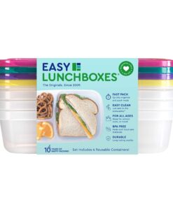 EasyLunchboxes® - Bento Lunch Boxes - Reusable 3-Compartment Food Containers for School, Work, and Travel, Set of 4 (Brights) Brights 31 81qScpbDrkL