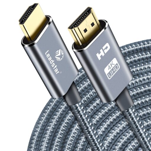 LEADSTAR HDMI Cable 4K 40 ft, High Speed HDMI 2.0 Cord Braided | 4K @ 30Hz, Ultra HD, 4K 1080p, ARC, 3D, HDCP 2.2 & CL3 Rated | for Laptop, Monitor, PS4, PS5, Xbox One, Fire TV - Grey