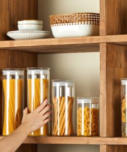 ZENS Glass Canister Set, Small Airtight Kitchen Storage Jars with Glass Lids, Clear 4 Pack 10oz Empty Food Container for Spices with Lables and Stickers. 01-10oz*4 26 81qUk3OYJGS