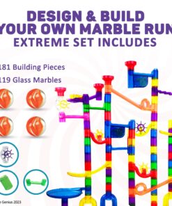 Marble Genius Marble Run (300 Complete Pieces) Maze Track or Race Games for Kids Ages 4-8, for Adults, Teens, and Toddlers, (118 Translucent Marbulous Pieces + 119 Glass-Marble Set), Extreme Set 4.) Extreme Set - 300 Complete Pieces 24 81qaGFyrh8L