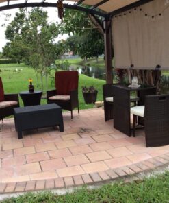 Giantex 3 PCS Cushioned Outdoor Wicker Patio Set Convention Bistro Set Garden Lawn Space Saving Conversation Set Sofa Furniture No Assembly (Brown) Brown 47 81qabLV3UL