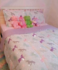 Amazon Basics Kid's Easy Care Microfiber Bed-in-a-Bag 7-Piece Bedding Set, Full/Queen, Purple Unicorns, Solid & Printed 35 81qb rn2 rL 2