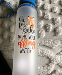 LEADO 32oz 1Liter Motivational Tracking Water Bottle with Times to Drink - for Fox Sake Drink Your Effing Water - Funny Birthday, Christmas Gifts for Women, Best Friend, Mom, Sister, Coworker Blue / White 36 81qbxlvyobL
