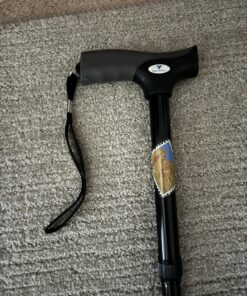 Vaunn Medical Easy Grip™ Height Adjustable Folding Cane/Walking Stick with Strap/Pouch- Compact, Portable, and Safe Walking Assistant- Non-Slip Grip Handle- Men, Women, Elderly, Disabled, Pregnant Black With Gray Handle 30 81qeaBJMjrL