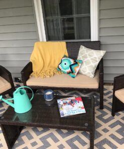 Best Choice Products 4-Piece Outdoor Wicker Patio Conversation Furniture Set for Backyard, Deck, Poolside w/Coffee Table, Seat Cushions - Brown Wicker/Beige Cushions Brown/Beige 45 81qfyQSWTzL