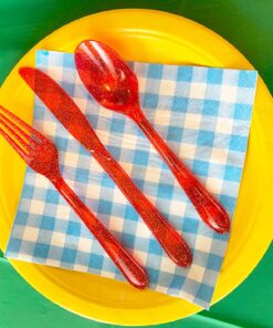 24-Piece Glitz Premium Plastic Cutlery Assortment, Red Glitter 13 81qgYu4Kd3L