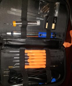 Sywon Full Set 60W 110V Electric Soldering Iron Kit with Adjustable Temperature Welding Iron, 5pcs Tips, Desoldering Pump, 2pcs Tweezers, Tin Wire Tube, Stand and 6pcs Aid Tools in PU Carry Bag 38 81qjsj8JCgL