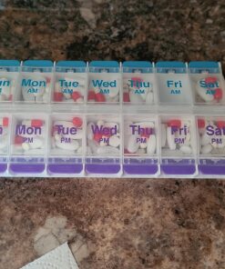 EZY DOSE Push Button (7-Day) Pill Case, Medicine Planner, Vitamin Organizer, 2 Times a Day AM/PM, Large Compartments, Arthritis Friendly, Clear Lids, Purple/Blue Blue and Purple (Clear Lids) 32 81qmQqSnGXL