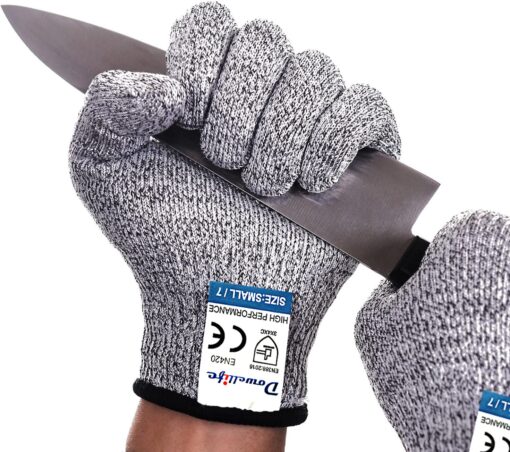 Dowellife Cut Resistant Gloves Food Grade Level 5 Protection, Safety Kitchen Cuts for Oyster Shucking, Fish Fillet Processing, Mandolin Slicing, Meat Cutting and Wood Carving, 1 Pair (Large) Large (Pack of 1) Original