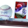 MLB Dark Wood Base Ball and Card Holder,8.2 x 6.5 x 4.7 inches,Multicolor