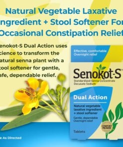 Senokot-S Dual Action 60 Tablets, Natural Vegetable Laxative Ingredient Plus Stool Softener Tablets, Gentle Dependable Overnight Relief Of Occasional Constipation White 60 Count (Pack of 1) 13 81qp 8fWZ4L