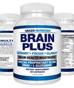 Premium Brain Function Supplement – Memory, Focus, Clarity – Nootropic Booster with DMAE, Bacopa Monnieri, L-Glutamine, Multi Vitamins, Multi Minerals - Arazo Nutrition 21 81qrgIPFAuL