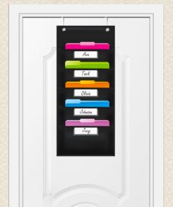 Organization Pocket Chart, Wall File Organizer Folder with 5 File Pockets, 5 Dry-Erase Name Cards Plus 2 Over Door Hooks, 14 X 28 inch 5 Pockets(14” x 28”) Nylon Pockets 12 81qsdjQOuL