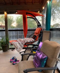 Best Choice Products Outdoor Hanging Curved Steel Chaise Lounge Chair Swing w/Built-in Pillow and Removable Canopy, Orange 39 81qvlFYvpYL