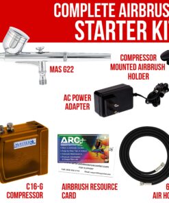 Master Airbrush Multi-Purpose Gold Airbrushing System Kit with Portable Mini Air Compressor - Gravity Feed Dual-Action Airbrush, Hose, How-To-Airbrush Guide Booklet - Hobby, Cake Decorating, Tattoo 9 81qvxqW0zBL